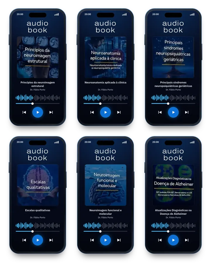 As mesmas 6 capas em versão audiobook, num player de celular